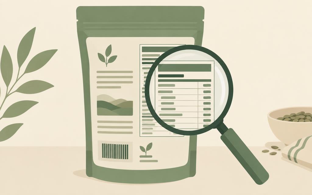 Illustration of a food packet's nutrition label under a magnifying glass
